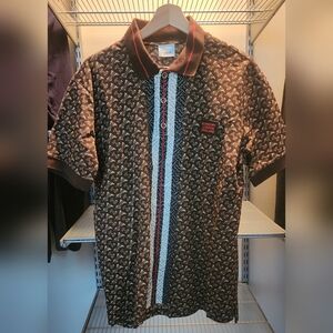 Burberry Brown and White Patterned Polo Shirt